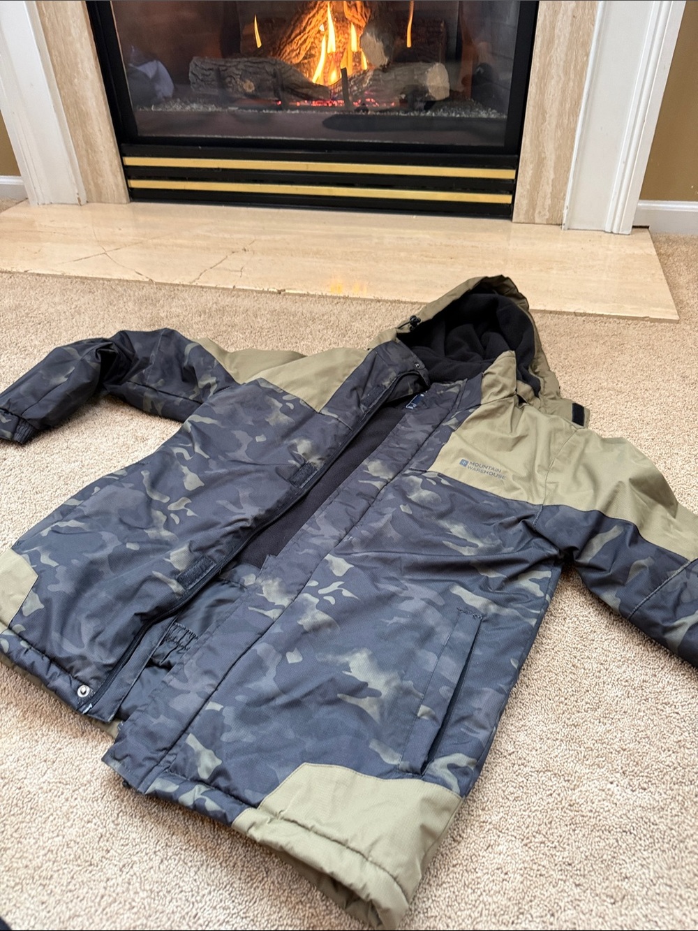 Men’s Camouflage Winter Jacket with Hood - Olive & Charcoal Excellent condition